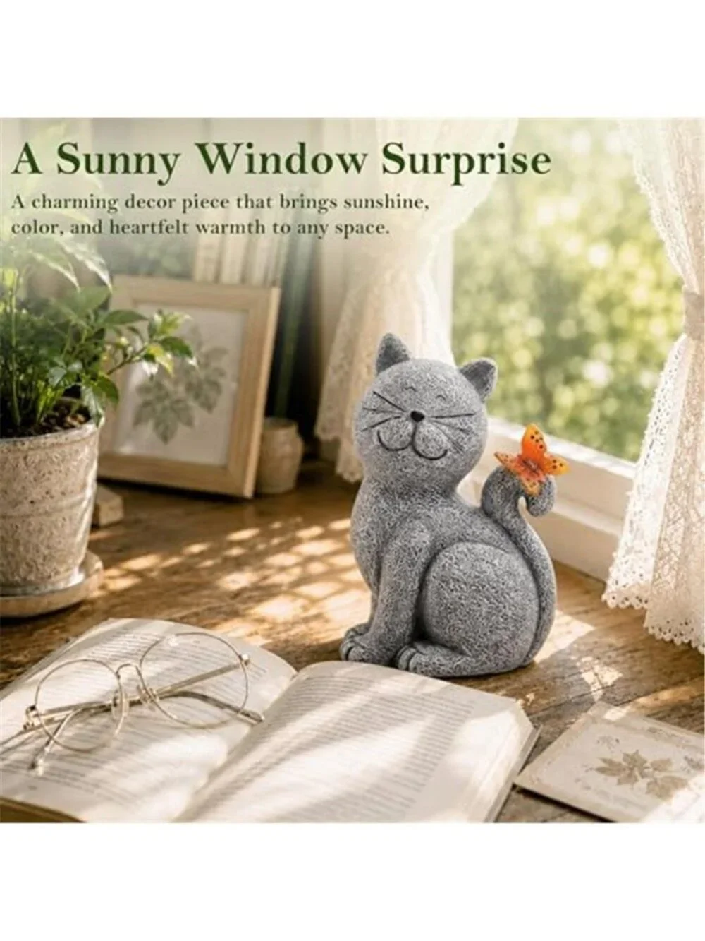 Nacome Cat Outdoor Statues for Garden: Outside Decor with Butterfly Clearance